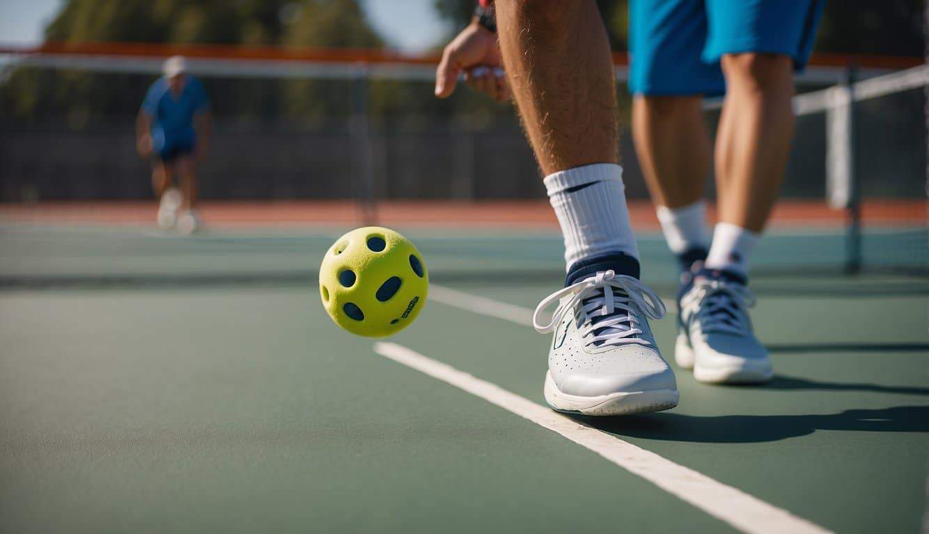 A pickleball player avoids injury by wearing proper footwear and using correct technique